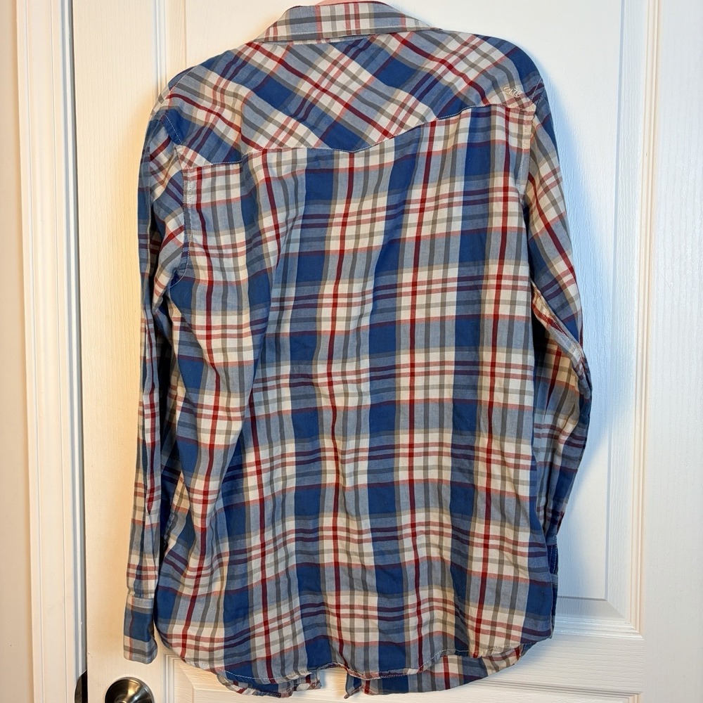 Coastal Shirt Mens Large Blue Red Plaid Western Pearl Snap Long Sleeve Cowboy - Picture 2 of 5